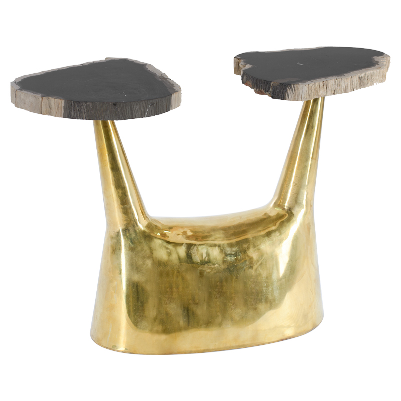 Приставной столик Side Table Petrified Wood Латунь Черный Бежевый Приставной столик Side Table Petrified Wood Латунь Черный Бежевый в Волгограде | Loft Concept