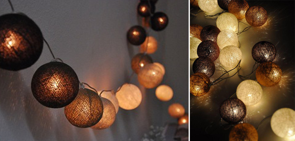 Гирлянда хлопковые фонарики Сotton Ball Brown - Loft-Concept в Волгограде