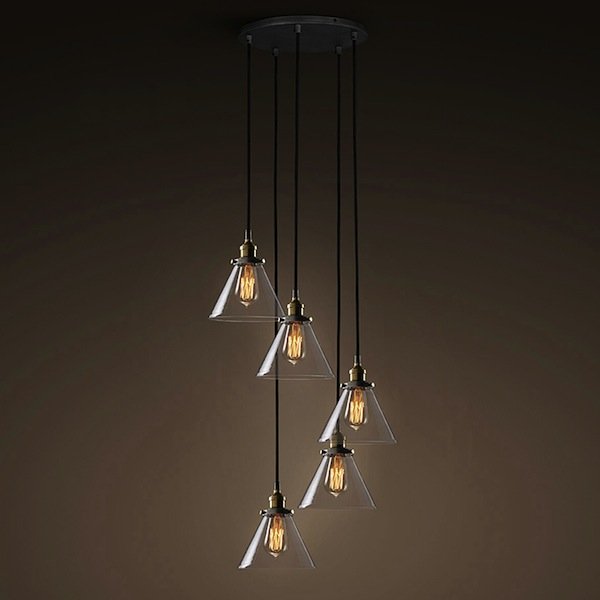 Подвесной светильник Loft Clear Glass Wide Cloche 5 Черный Подвесной светильник Loft Clear Glass Wide Cloche 5 Черный в Волгограде | Loft Concept