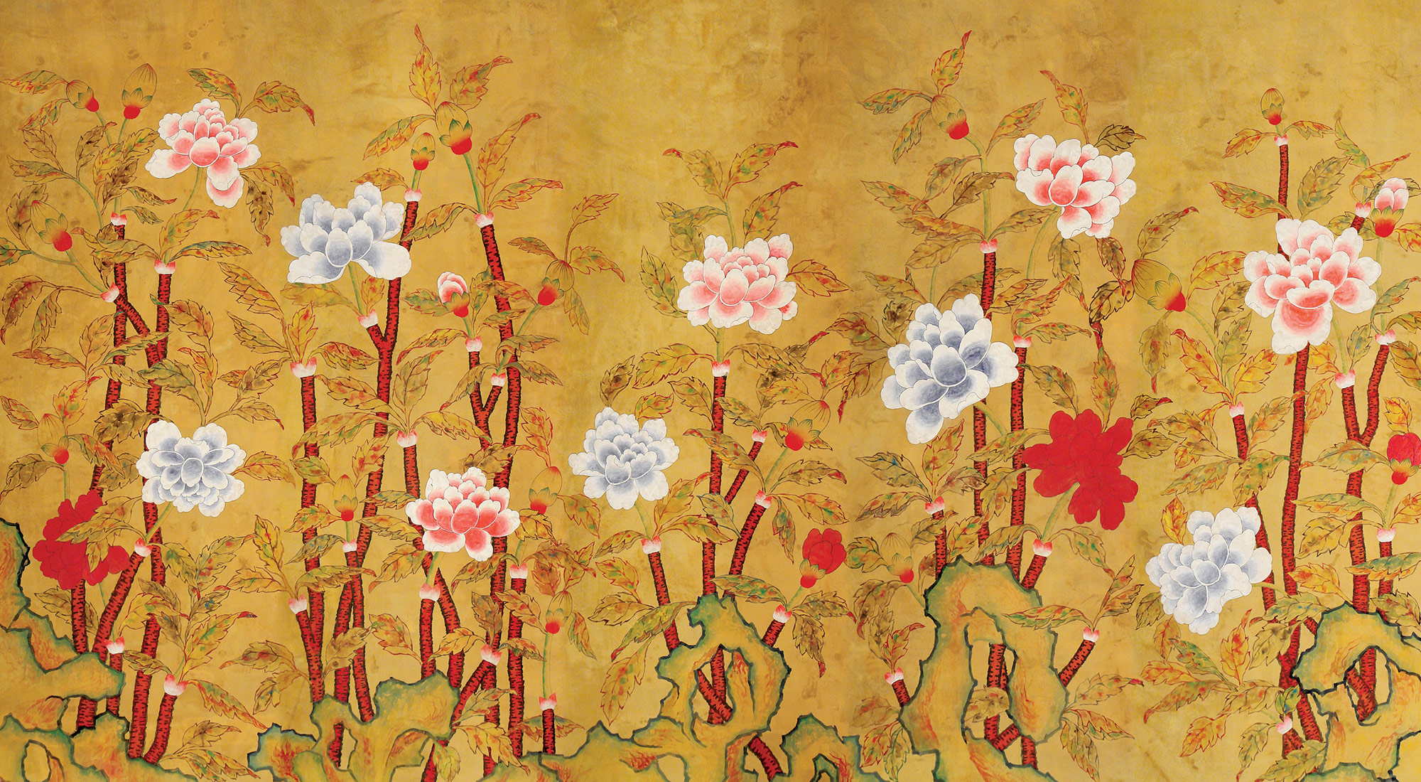 Обои ручная роспись Korean Peony Original colourway on Edo Golden Brown painted silk Обои ручная роспись Korean Peony Original colourway on Edo Golden Brown painted silk - постер Loft-Concept в Волгограде