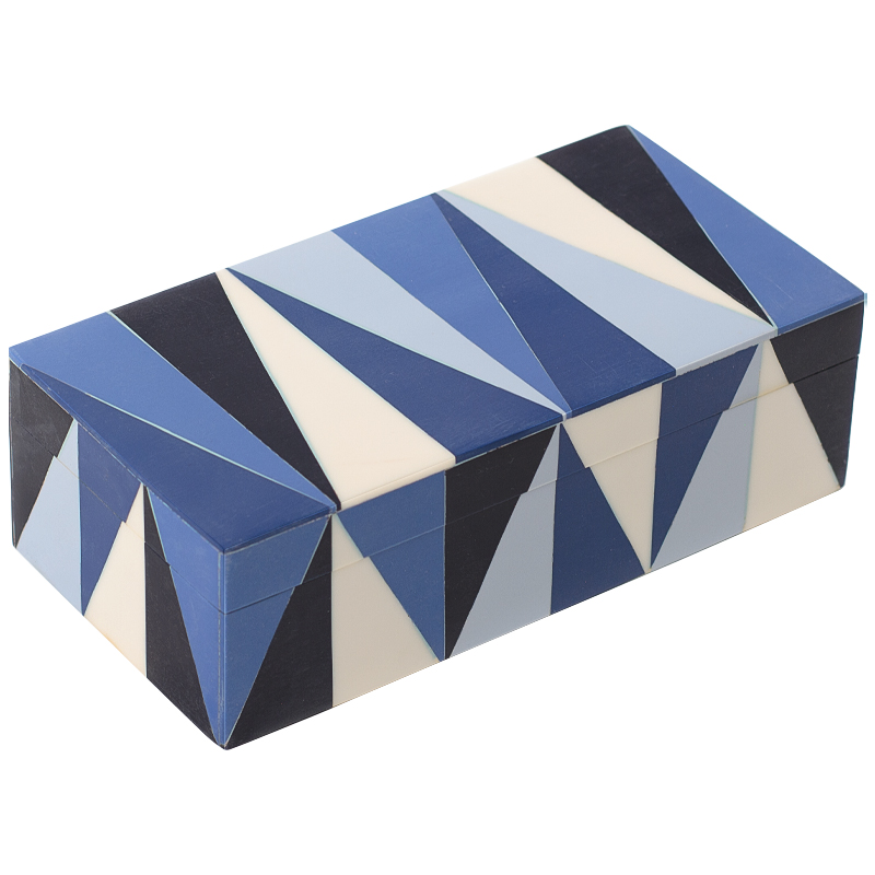 Шкатулка Blue White Triangles Bone Inlay Box Синий Белый Голубой Черный в Волгограде | Loft Concept 