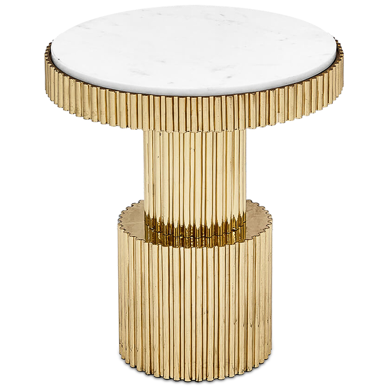 Приставной стол Brass Column Side Table Белый Латунь Приставной стол Brass Column Side Table Белый Латунь в Волгограде | Loft Concept