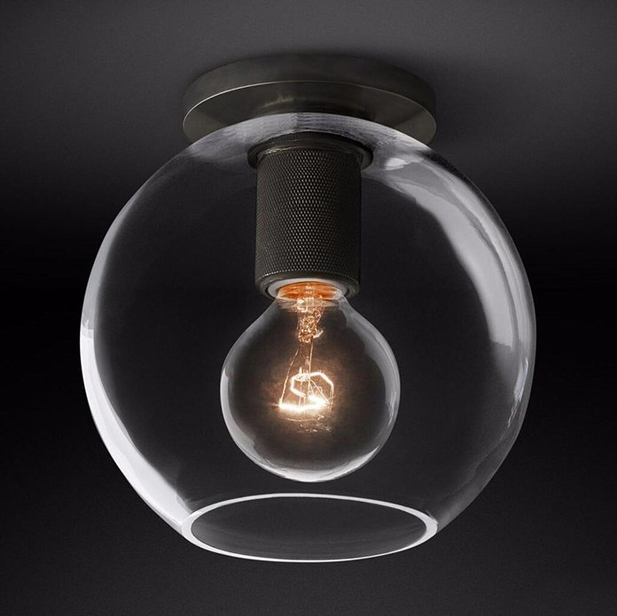 Потолочный светильник RH Utilitaire Globe Shade Flushmount Black Прозрачное Стекло Темная бронза Потолочный светильник RH Utilitaire Globe Shade Flushmount Black Прозрачное Стекло Темная бронза в Волгограде | Loft Concept