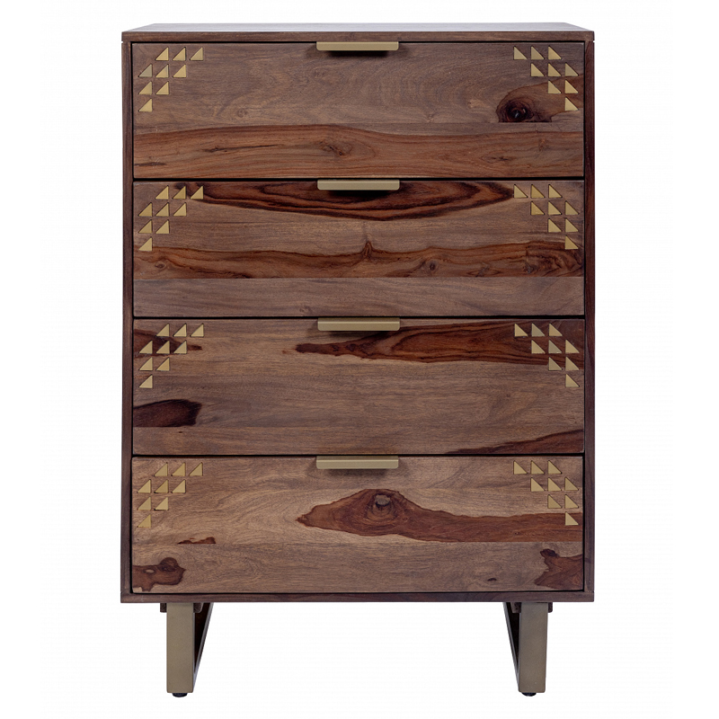 Тумба с выдвижными ящиками из массива дерева Шишам Indian Rosewood Коричневый Золотой Тумба с выдвижными ящиками из массива дерева Шишам Indian Rosewood Коричневый Золотой в Волгограде | Loft Concept
