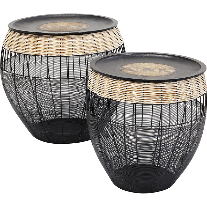 Комплект приставных столов African Wicker Drums Черный Древесина Комплект приставных столов African Wicker Drums Черный Древесина в Волгограде | Loft Concept