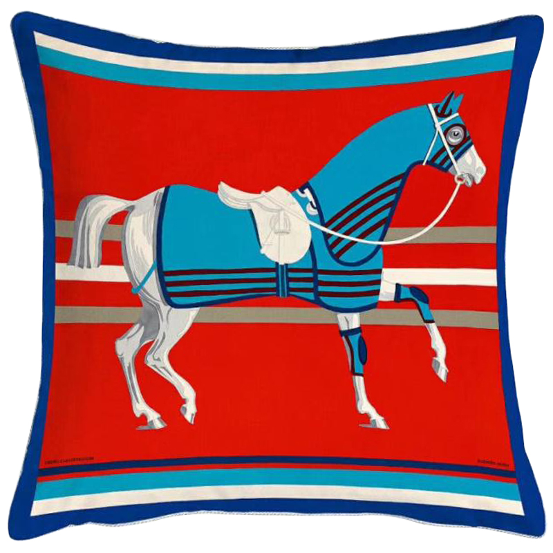Декоративная подушка Hermes Horse 65 Красный Голубой Синий Мульти в Волгограде | Loft Concept 