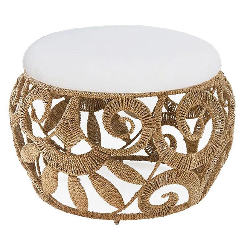 Плетеный пуф Azure Wicker Pouf Бежевый Белый в Волгограде | Loft Concept 