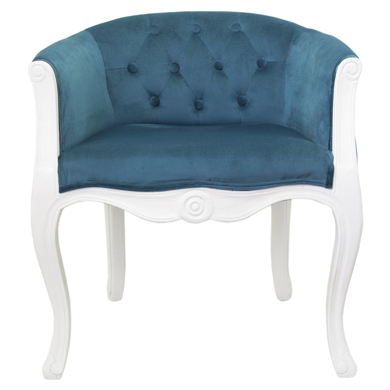 Кресло низкое в стиле прованс Louis French Armchair white and blue velour Бирюзовый Белый Кресло низкое в стиле прованс Louis French Armchair white and blue velour Бирюзовый Белый в Волгограде | Loft Concept