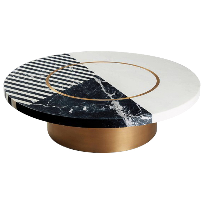 Кофейный стол Mercado Marble Brass Coffee Table Черно-белый Латунь в Волгограде | Loft Concept 
