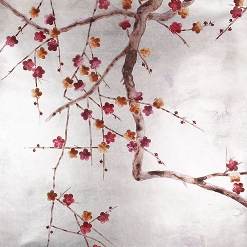 Обои ручная роспись Plum Blossom Original colourway on Tarnished Silver gilded paper with pearlescent antiquing Обои ручная роспись Plum Blossom Original colourway on Tarnished Silver gilded paper with pearlescent antiquing в Волгограде | Loft Concept