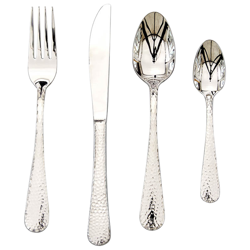 Столовые приборы на 4 персоны с чеканным узором на ручке Contemporary Hammered Cutlery Set Серебряный Столовые приборы на 4 персоны с чеканным узором на ручке Contemporary Hammered Cutlery Set Серебряный в Волгограде | Loft Concept