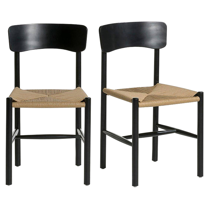 Комплект из 2-х стульев Wicker Black Chairs Бежевый Черный Комплект из 2-х стульев Wicker Black Chairs Бежевый Черный в Волгограде | Loft Concept