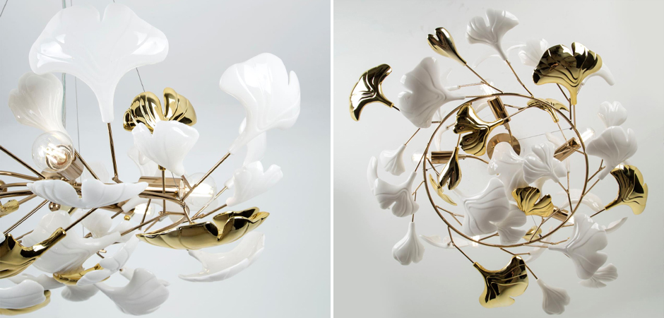 Люстра Wintery flover Gold с Белыми декоративными плафонами Люстра Wintery flover Gold с Белыми декоративными плафонами - Loft-Concept в Волгограде