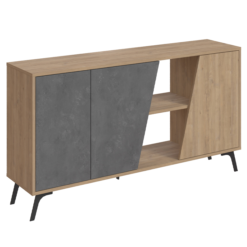 Комод с дверцами и 2-мя открытыми отделениями серого и древесного цвета FIONA CONSOLE OAK Древесина Серый Комод с дверцами и 2-мя открытыми отделениями серого и древесного цвета FIONA CONSOLE OAK Древесина Серый в Волгограде | Loft Concept
