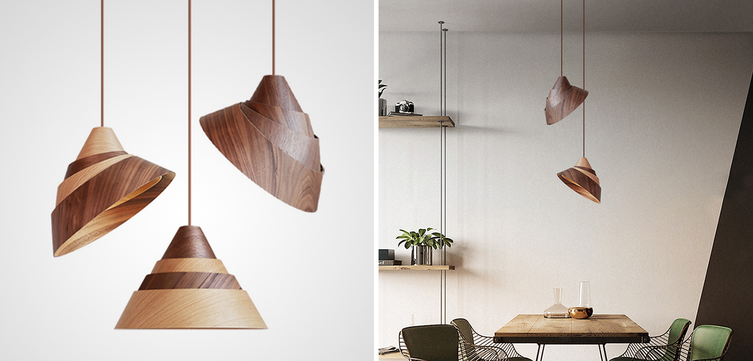 Подвесной светильник с пирамидальным корпусом VILIO B Light Два цвета дерева - фото