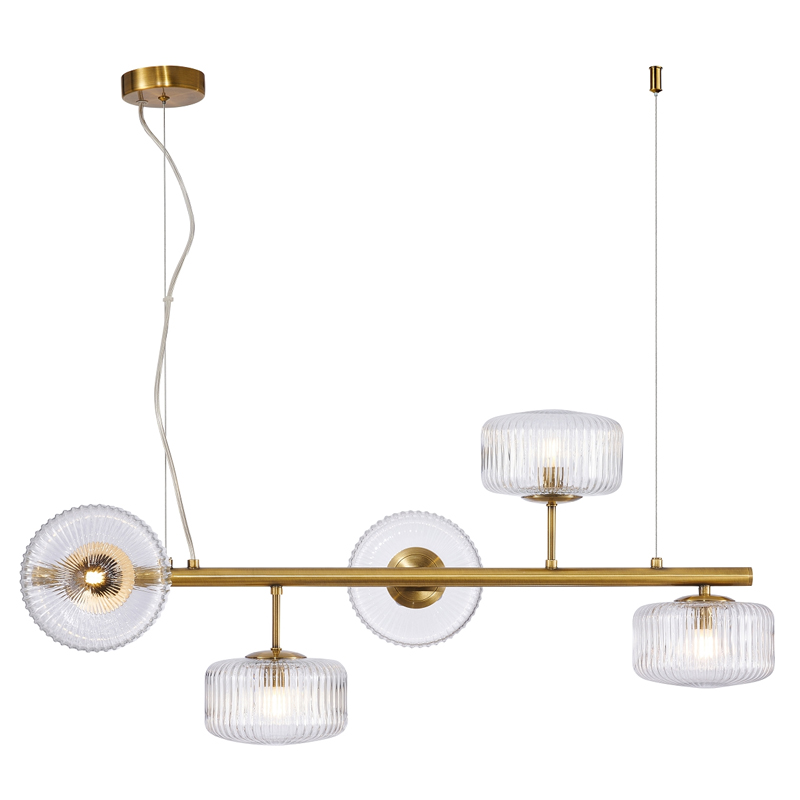 Люстра Blown Glass с прозрачными рельефными плафонами Латунь Прозрачный Люстра Blown Glass с прозрачными рельефными плафонами Латунь Прозрачный в Волгограде | Loft Concept