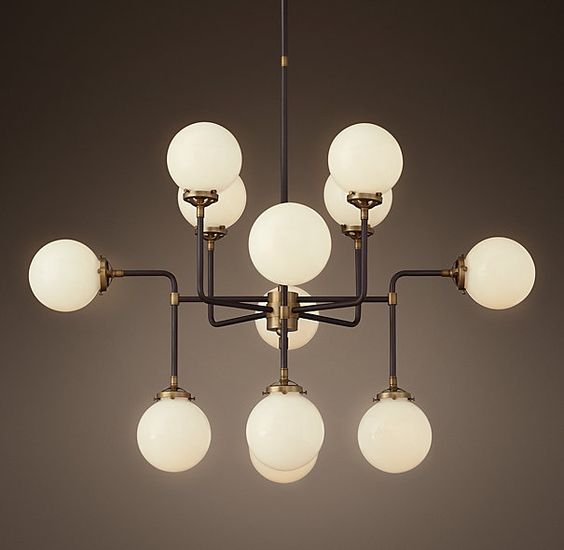 Люстра RH Bistro Globe Milk Glass 12-Light Chandelier Латунь Черный Белый Люстра RH Bistro Globe Milk Glass 12-Light Chandelier Латунь Черный Белый в Волгограде | Loft Concept