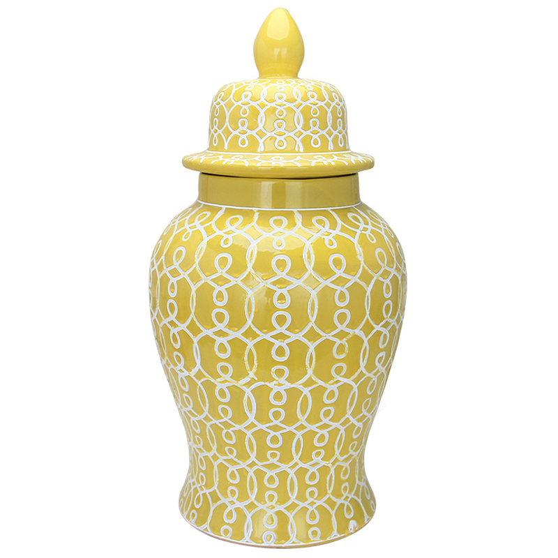 Ваза с крышкой Ceramic Yellow White Ornament Vase Желтый Белый Ваза с крышкой Ceramic Yellow White Ornament Vase Желтый Белый в Волгограде | Loft Concept