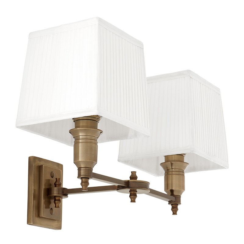 Бра Wall Lamp Lexington Double Brass+White Латунь Античная полированная Белый Бра Wall Lamp Lexington Double Brass+White Латунь Античная полированная Белый в Волгограде | Loft Concept