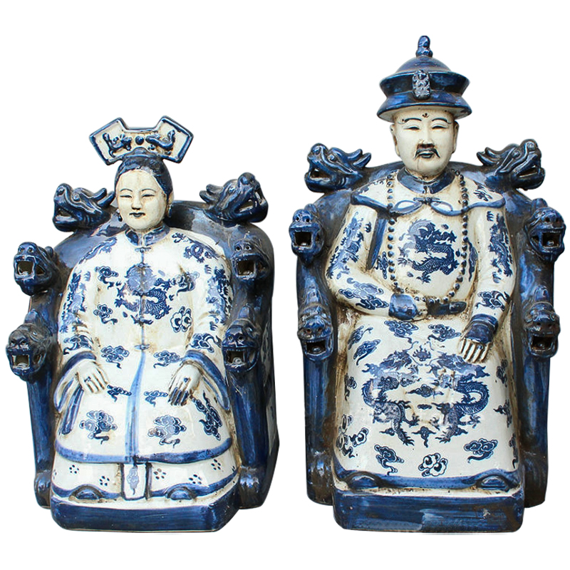 Комплект из двух статуэток Emperor and Empress Белый Синий Комплект из двух статуэток Emperor and Empress Белый Синий в Волгограде | Loft Concept