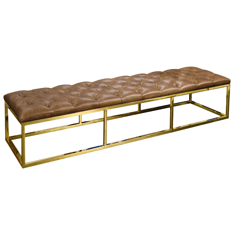Банкетка Helewise Leather Brown Bench Коричневый Золотой Банкетка Helewise Leather Brown Bench Коричневый Золотой в Волгограде | Loft Concept