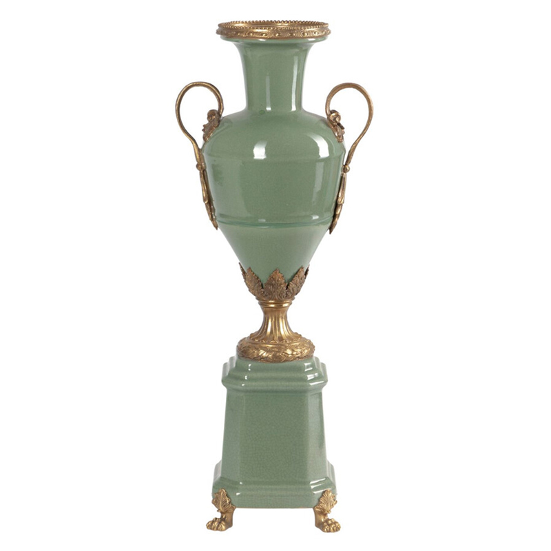 Ваза зеленого цвета из фарфора на высокой подставке с бронзовыми ручками Eden Garden porcelain and bronze Зеленый Бронза Ваза зеленого цвета из фарфора на высокой подставке с бронзовыми ручками Eden Garden porcelain and bronze Зеленый Бронза в Волгограде | Loft Concept