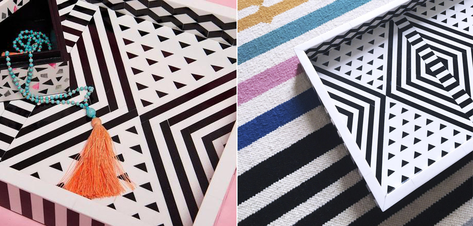 Поднос Инкрустация кость Black And White Bone Inlay Tray - фото №2