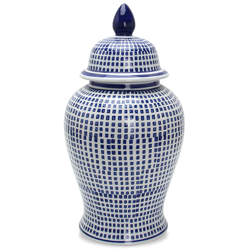 Ваза с крышкой Oriental Blue & White Square Pattern Vase Белый Синий Ваза с крышкой Oriental Blue & White Square Pattern Vase Белый Синий в Волгограде | Loft Concept