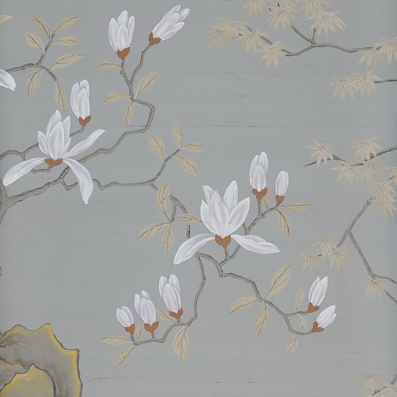 Обои ручная роспись Summer Night Blossom Colourway SC-122 on Wood Ash slub silk Обои ручная роспись Summer Night Blossom Colourway SC-122 on Wood Ash slub silk в Волгограде | Loft Concept