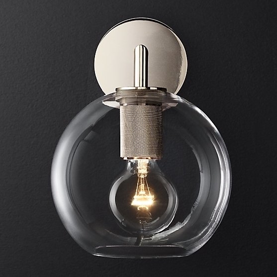 Бра RH Utilitaire Globe Shade Single Sconce Silver Прозрачное Стекло Никель Бра RH Utilitaire Globe Shade Single Sconce Silver Прозрачное Стекло Никель в Волгограде | Loft Concept