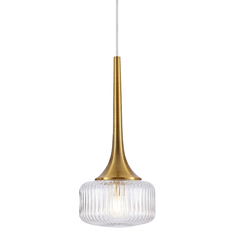 Подвесной светильник Blown Glass с прозрачным рельефным плафоном Латунь Прозрачный Подвесной светильник Blown Glass с прозрачным рельефным плафоном Латунь Прозрачный в Волгограде | Loft Concept