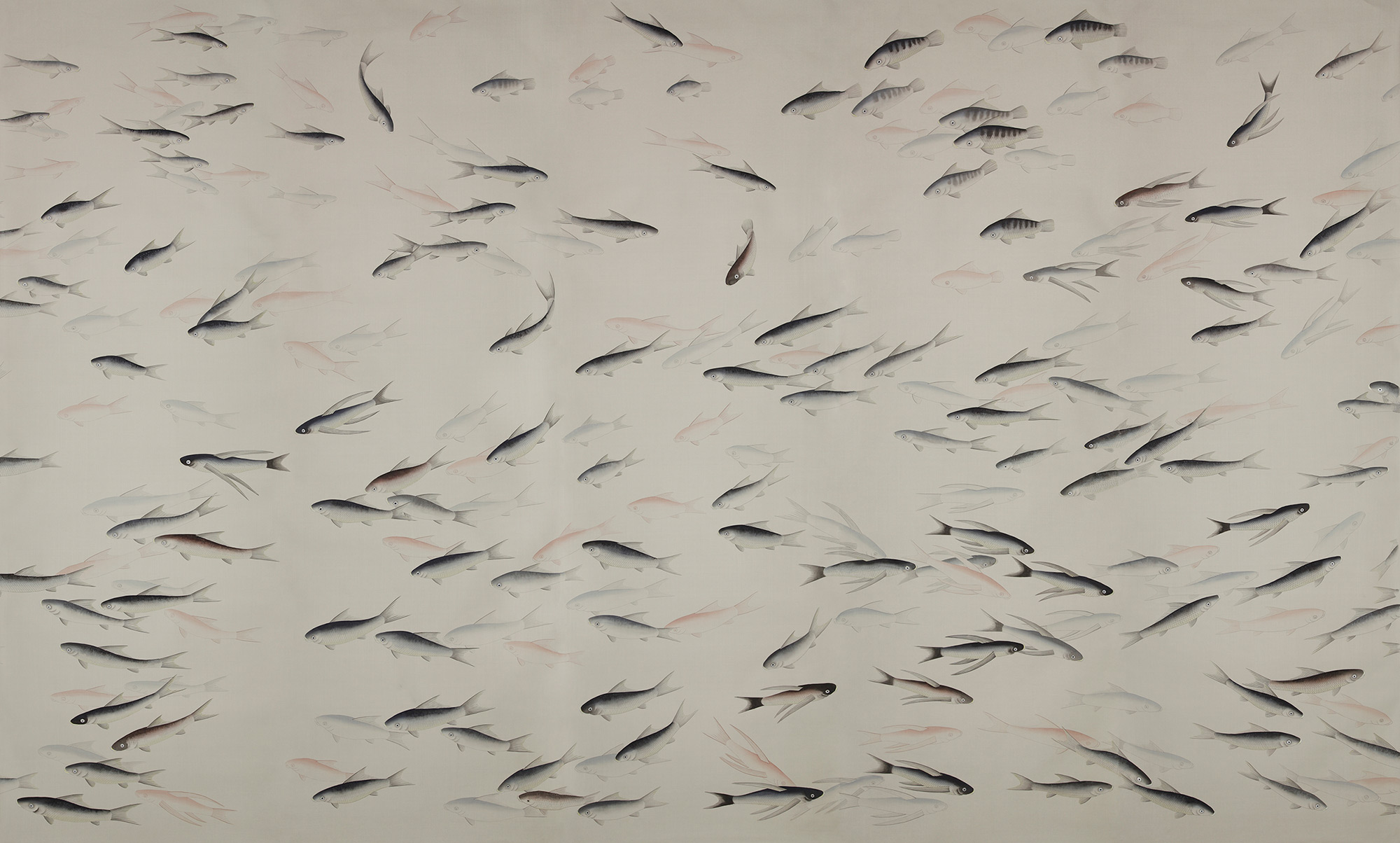 Обои ручная роспись Fishes Blue Pearl on Icefield dyed silk Обои ручная роспись Fishes Blue Pearl on Icefield dyed silk - постер Loft-Concept в Волгограде
