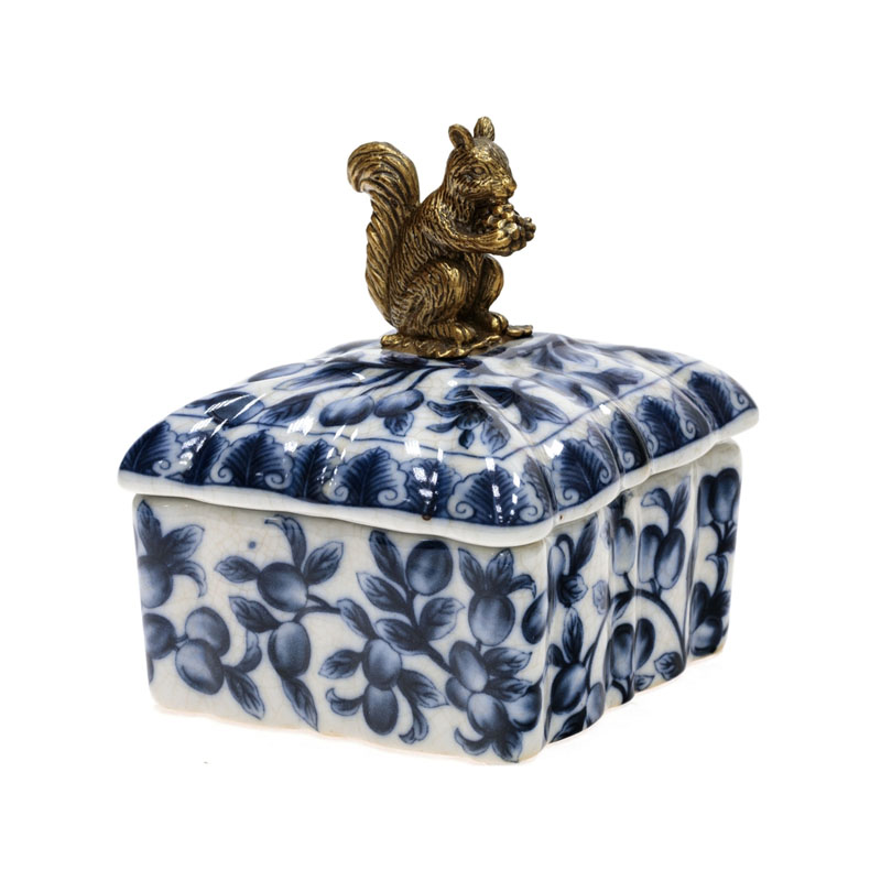 Шкатулка Bronze Squirrel Square Белый Бронза Синий Шкатулка Bronze Squirrel Square Белый Бронза Синий в Волгограде | Loft Concept