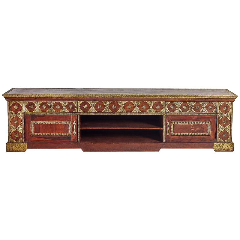 ТВ-тумба с латунной чеканкой Tejas Indian Inlaid TV Stand Коричневый Латунь ТВ-тумба с латунной чеканкой Tejas Indian Inlaid TV Stand Коричневый Латунь в Волгограде | Loft Concept