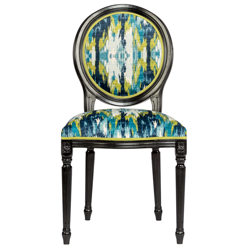 Мягкий стул с сине-зеленым узором Ikat Pattern Черный Мульти в Волгограде | Loft Concept 