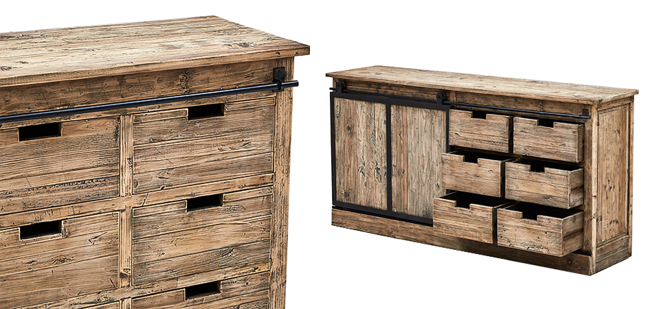 Комод с 6-ю ящиками и раздвижной дверцей лофт Ernesto Wood Commode Комод с 6-ю ящиками и раздвижной дверцей лофт Ernesto Wood Commode - Loft-Concept в Волгограде
