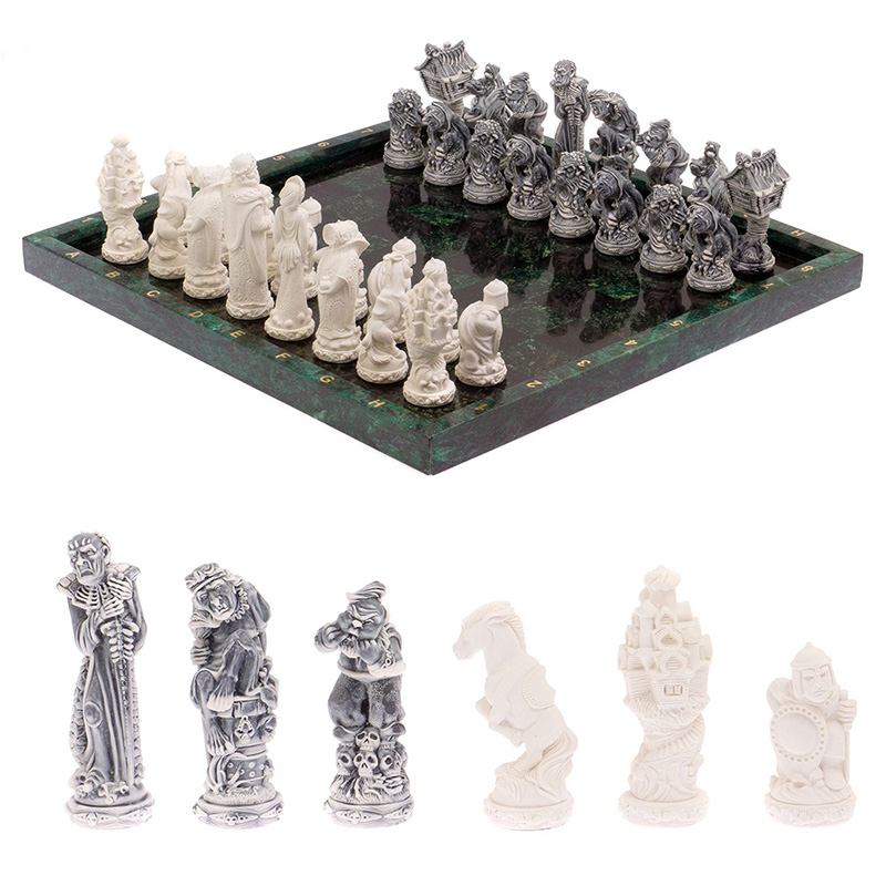 Шахматы Русские сказки с доской из натурального камня Змеевик Decorative Thematic Chess Зеленый Черный Серый Белый Шахматы Русские сказки с доской из натурального камня Змеевик Decorative Thematic Chess Зеленый Черный Серый Белый в Волгограде | Loft Concept