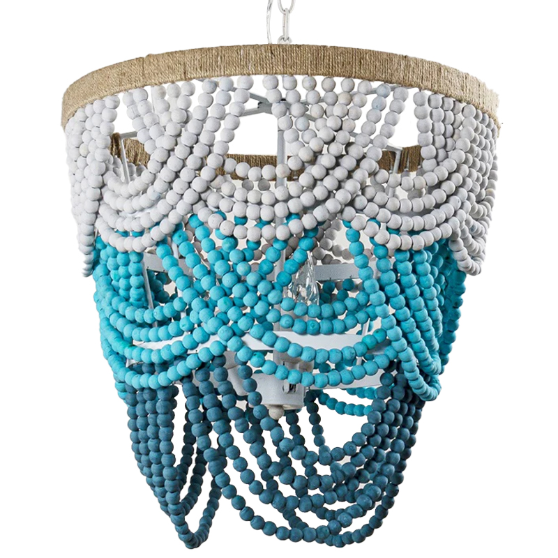 Круглая многоярусная люстра с подвесками в виде круглых бусин Wooden Beads Turquoise Chandelier Бирюзовый Светло-серый Морская синь Круглая многоярусная люстра с подвесками в виде круглых бусин Wooden Beads Turquoise Chandelier Бирюзовый Светло-серый Морская синь в Волгограде | Loft Concept