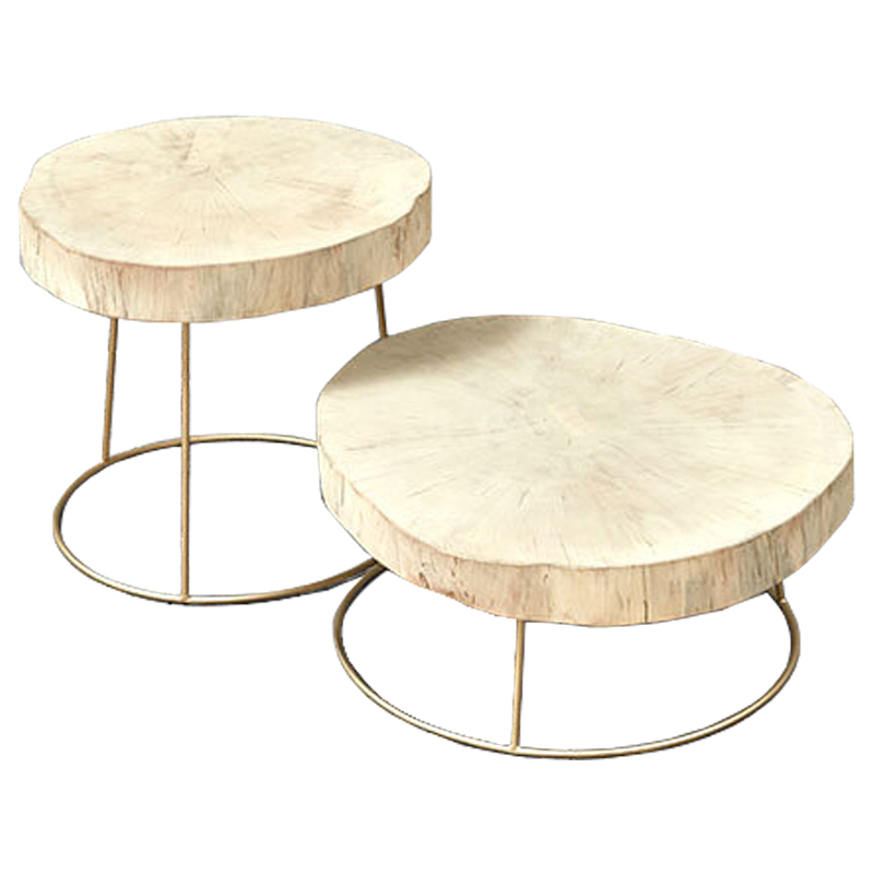 Комплект столиков Saw Cut Beige Wood Coffee Table Золотой Бежевый Комплект столиков Saw Cut Beige Wood Coffee Table Золотой Бежевый в Волгограде | Loft Concept