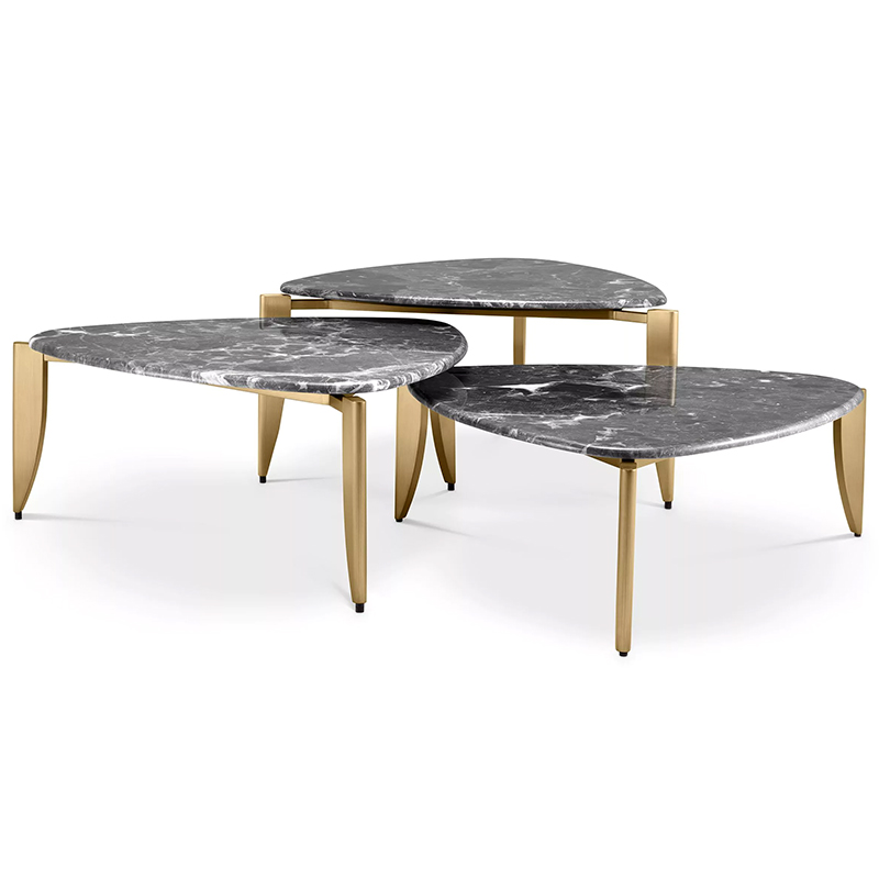 Комплект из трех кофейных столов Eichholtz Coffee Table Regioni set of 3 Латунь Серый Комплект из трех кофейных столов Eichholtz Coffee Table Regioni set of 3 Латунь Серый в Волгограде | Loft Concept