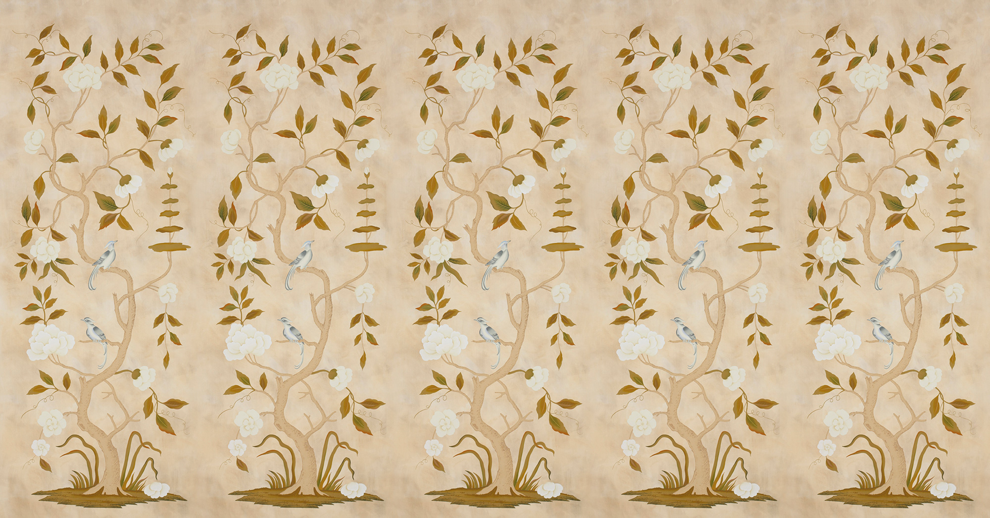Обои ручная роспись Gustavian Tree of Life Special Colourway on Edo custom white painted silk - постер Loft-Concept в Волгограде