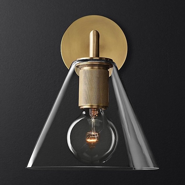 Бра RH Utilitaire Funnel Shade Single Sconce Brass Прозрачное Стекло Латунь Бра RH Utilitaire Funnel Shade Single Sconce Brass Прозрачное Стекло Латунь в Волгограде | Loft Concept