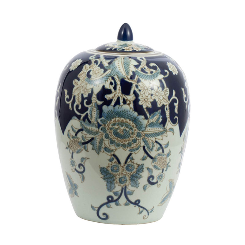 Ваза с крышкой Blue & White Ornament Vase barrel Белый Синий Ваза с крышкой Blue & White Ornament Vase barrel Белый Синий в Волгограде | Loft Concept