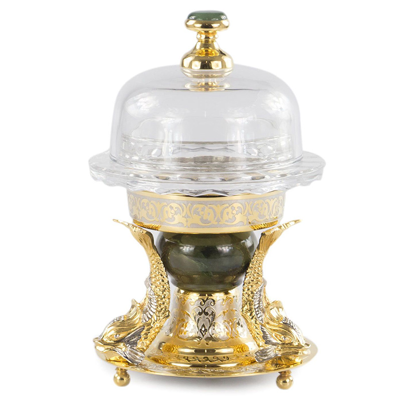 Икорница с декором "Три рыбки" с гравировкой и натуральным камнем Нефрит Decorative Cavair Dishes Золотой Никель Античный зеленый Икорница с декором "Три рыбки" с гравировкой и натуральным камнем Нефрит Decorative Cavair Dishes Золотой Никель Античный зеленый в Волгограде | Loft Concept