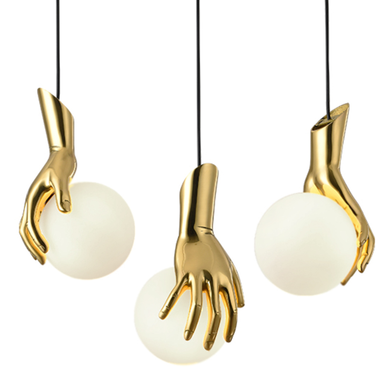 Подвесной светильник Золотая рука Gold Hand Pendant lamp Глянцевое золото Прозрачный белый Подвесной светильник Золотая рука Gold Hand Pendant lamp Глянцевое золото Прозрачный белый в Волгограде | Loft Concept