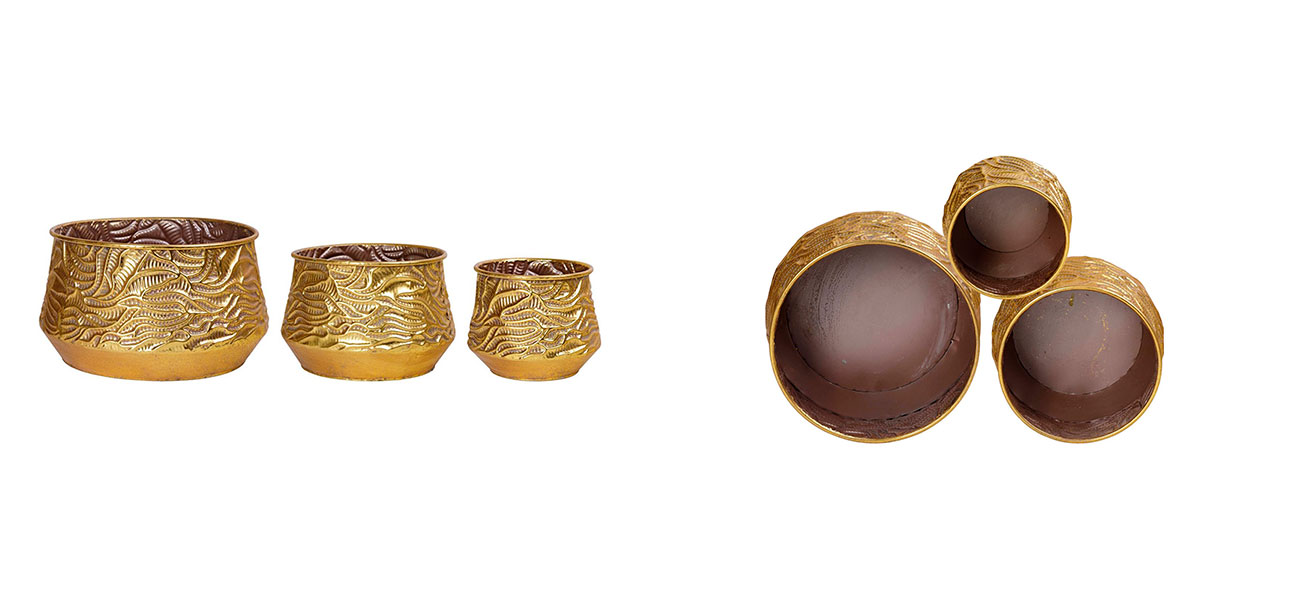 Кашпо с напылением золотого цвета комплект Trio - фото