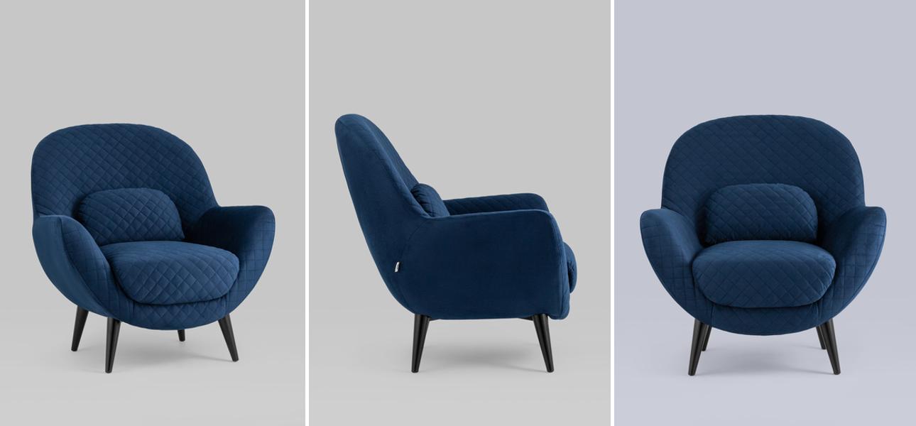 Кресло Olwen синий велюр - фото