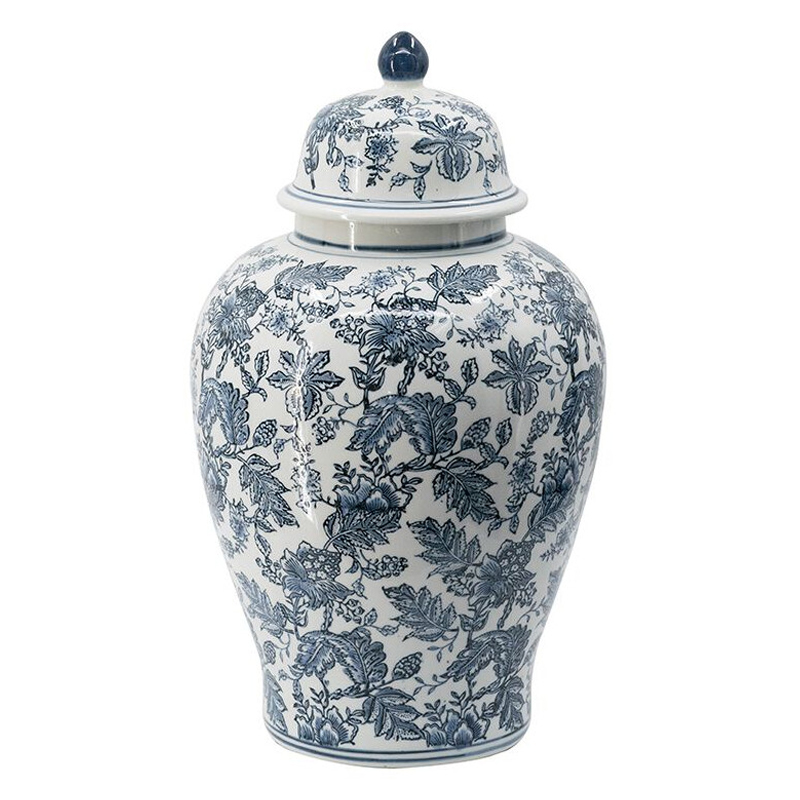 Ваза с крышкой и бело-синим цветочным узором Blue & White Ornament Белый Синий Ваза с крышкой и бело-синим цветочным узором Blue & White Ornament Белый Синий в Волгограде | Loft Concept