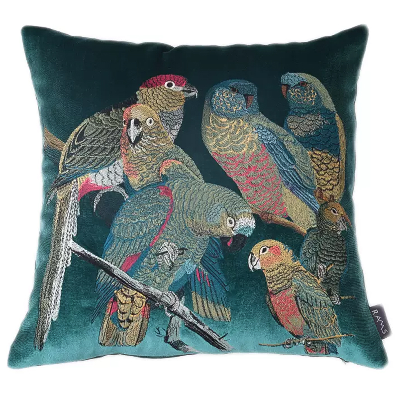 Декоративная подушка с вышивкой Embroidery Parrots Pillow Green Зеленый Мульти Декоративная подушка с вышивкой Embroidery Parrots Pillow Green Зеленый Мульти в Волгограде | Loft Concept