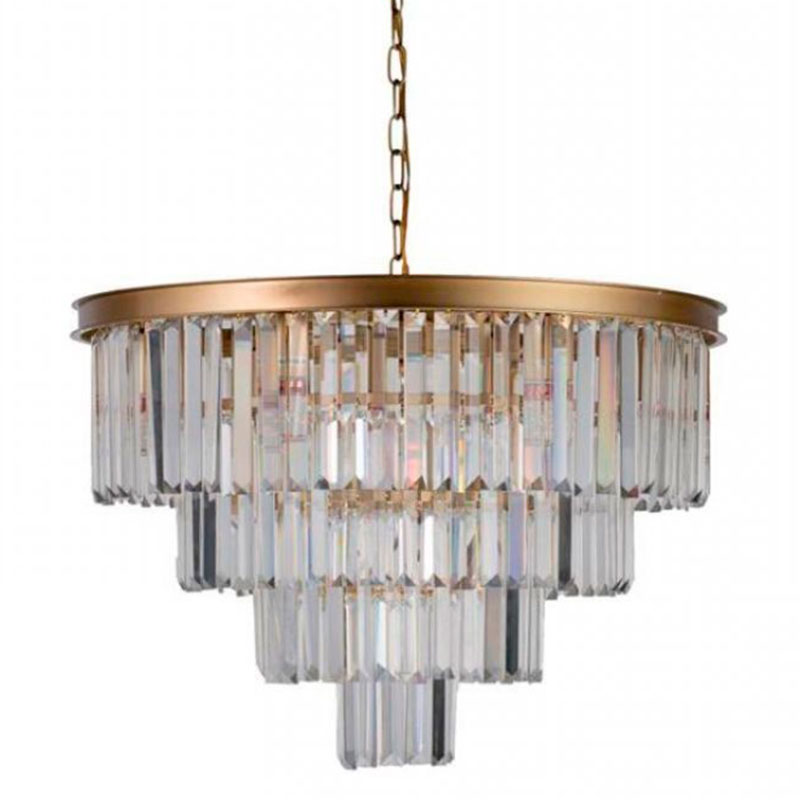 Круглая Люстра RH 1920s Odeon GOLD iron Four Layers Серое Прозрачное диаметр 60 см Золотой Прозрачное Стекло в Волгограде | Loft Concept 